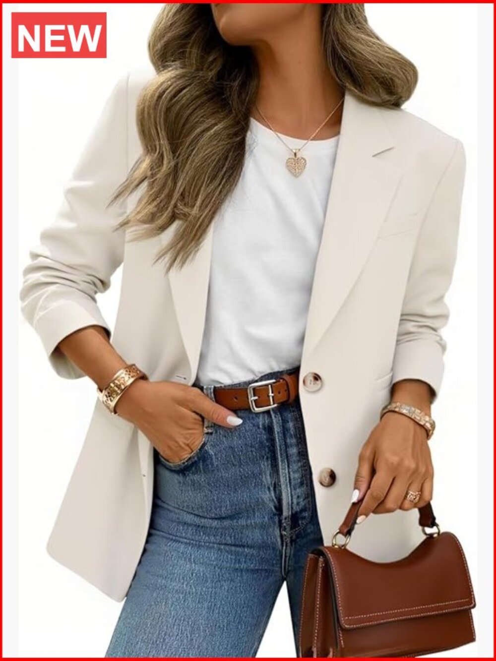 🤍 Women's Cream Single-Breasted Blazer - Classic Tailored Jacket